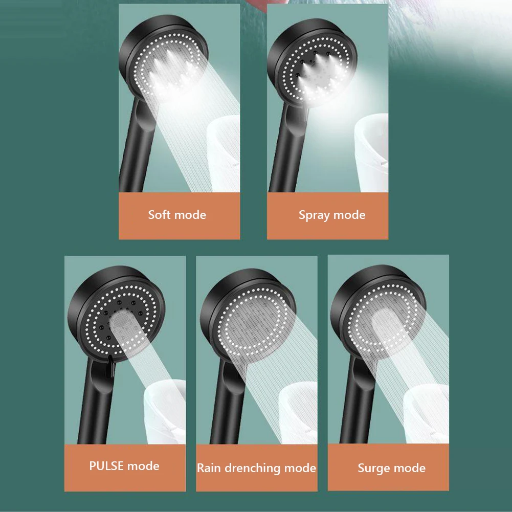 Kepala Pancuran 5 Mode Kepala Pancuran Genggam Tekanan Tinggi Dapat Disesuaikan Hemat Air Penghenti Satu Tombol untuk Aksesori Kamar Mandi Rumah