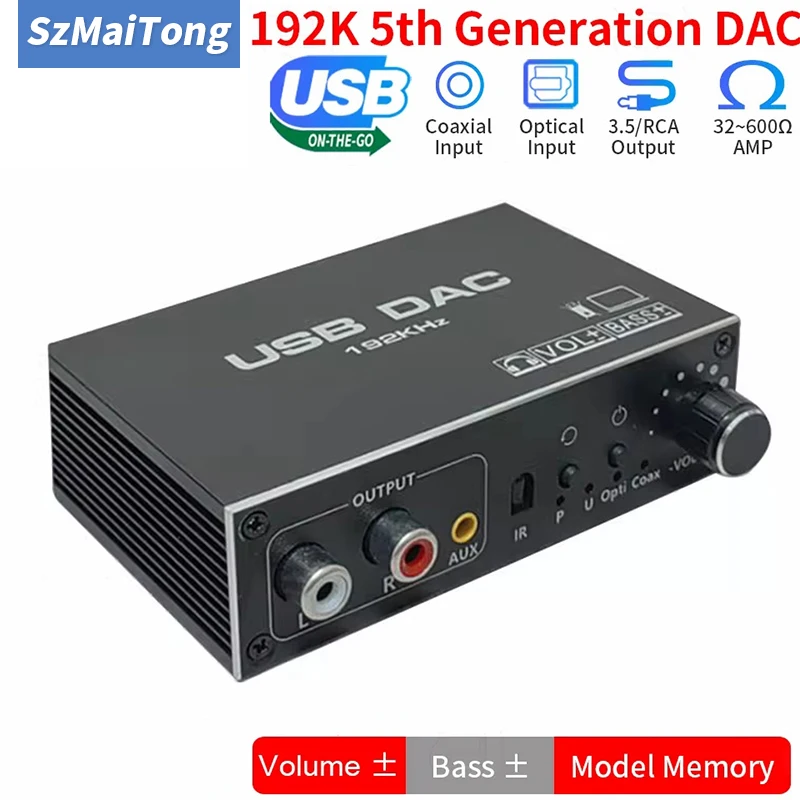 

192KHz HiFi Audio-Decoder DAC Remote Control TV Optical Coaxial USB OTG Headphone Amplifier Digital to Analog Converter Adapter