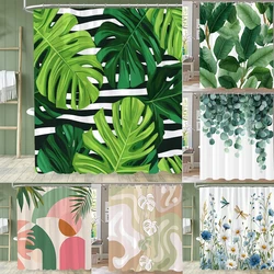 1 pc Green Plants, Leaves and Flowers Shower Curtains With Hooks Bathroom Curtains Printing Shower Curtain Home Decor Curtain