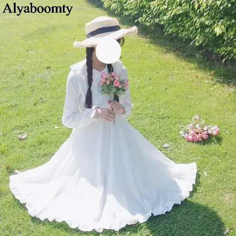 Japanese Summer Lolita Style White Purple Dress Peter Pan Collar High Waist Princess Fairy Dress Cute Kawaii Girl Ruffles Dress