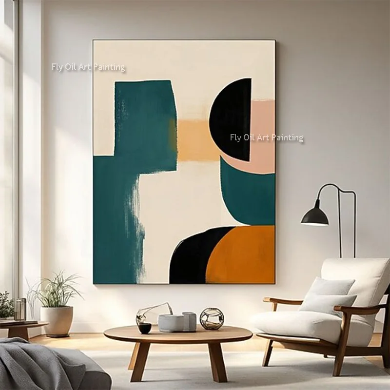 Deep Green White Simplism Design Canvas Artwork For Room Decor Hand Drawn Orange Beige Abstract Oil Painting New Artwork