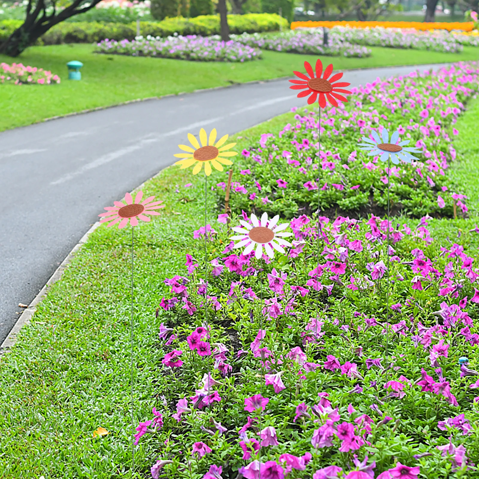 

10pcs Flower Decoration Stakes Lawn Ornament Outdoor Garden Stake Colorful Daisy Yard Art Spring Decor Small Flower Stake Garden
