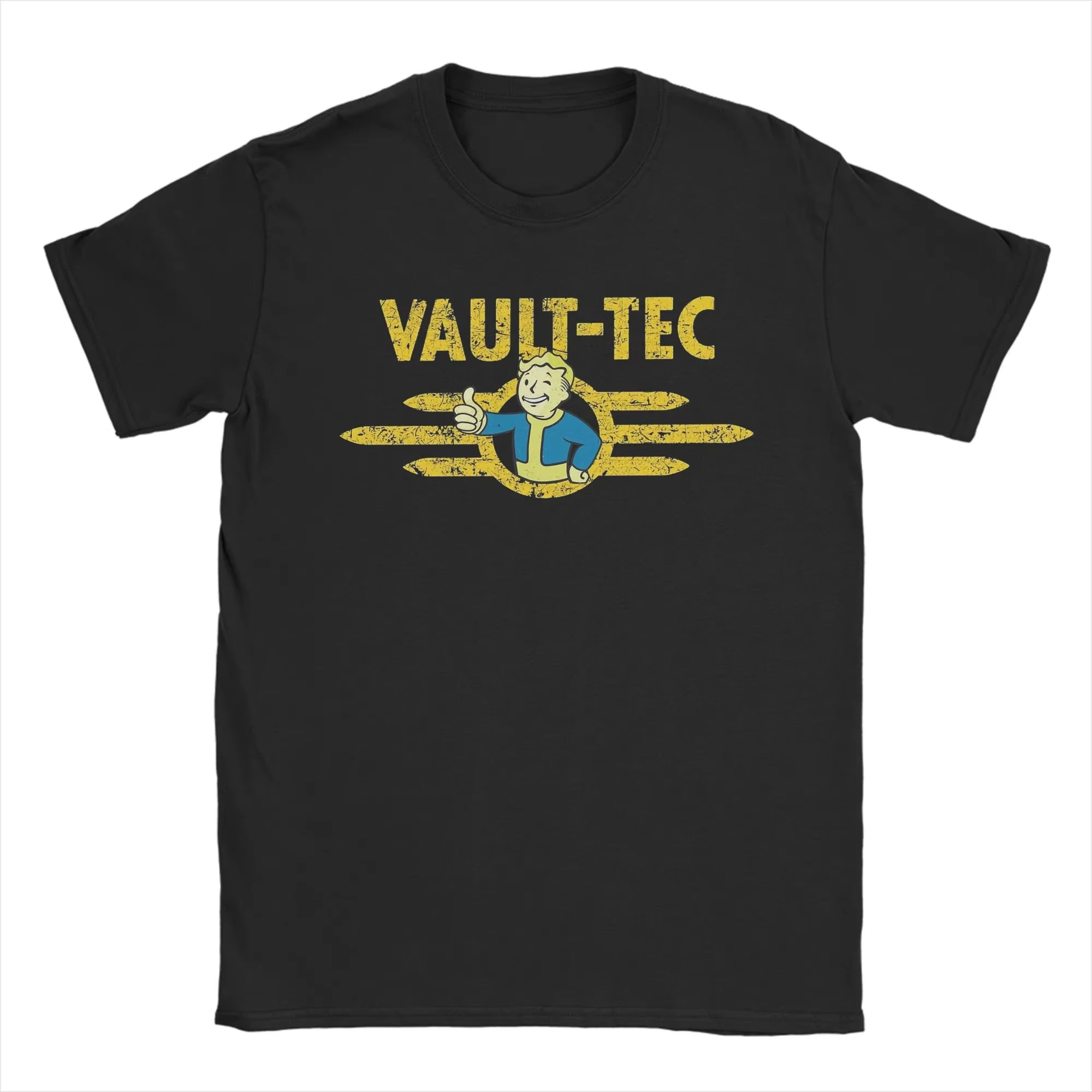 Camiseta Unissex Vault-Tec Desgastada de Verão 2026 - Roupa Casual de Manga Curta com Gola Redonda e Tamanhos Grandes