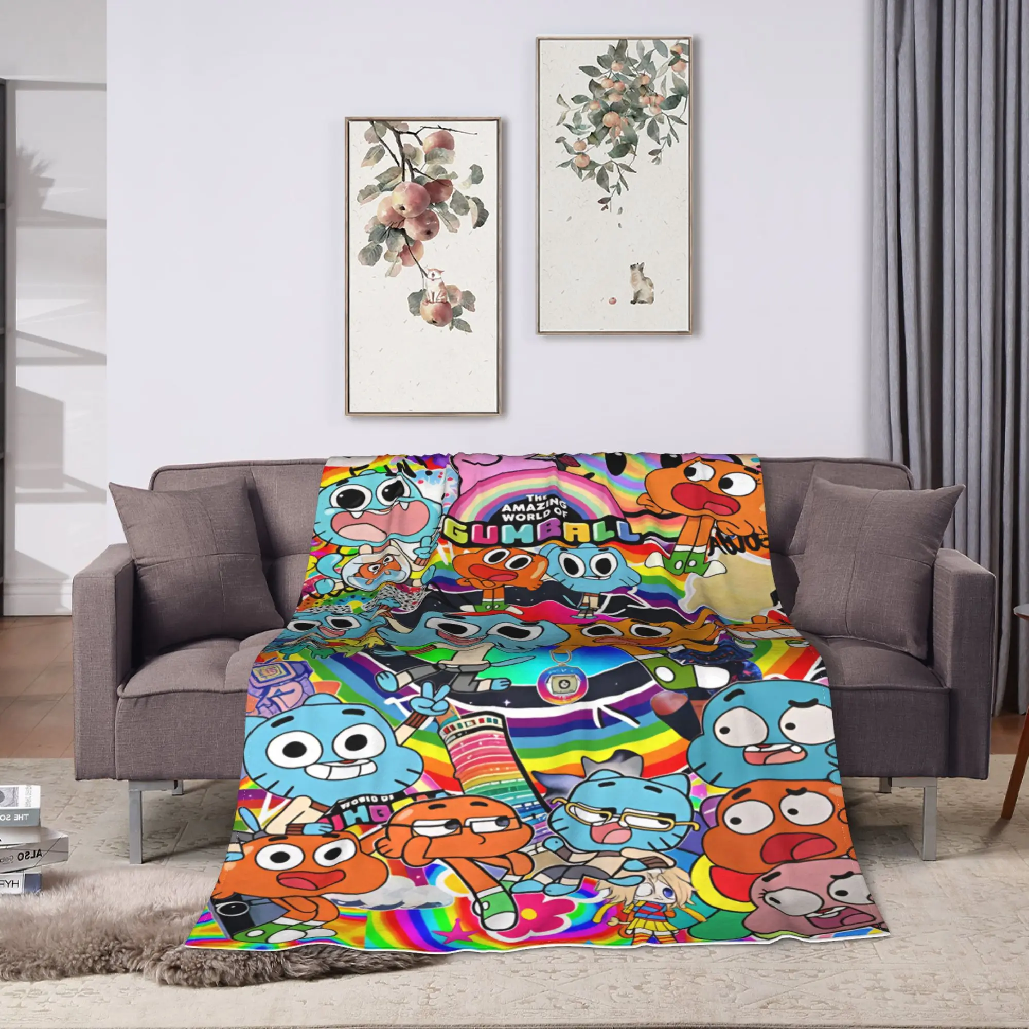The Amazing World Of Gumball  Flannel Blanket Soft Throw Blanket for Couch Chair Camping Aesthetic Bedspread Sofa Bed Cover