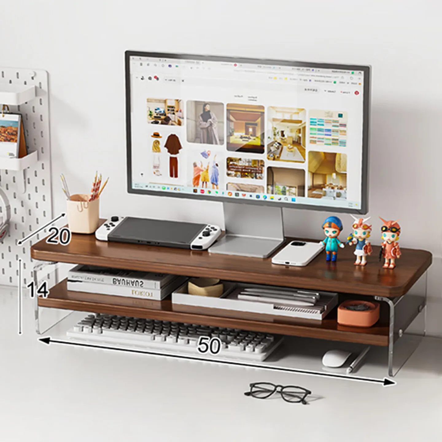 Monitor Stand Riser Wide Desktop Shelf Thick Panel Storage Tray Strong Load Support Easy Assembly for Computer Screen Office Use