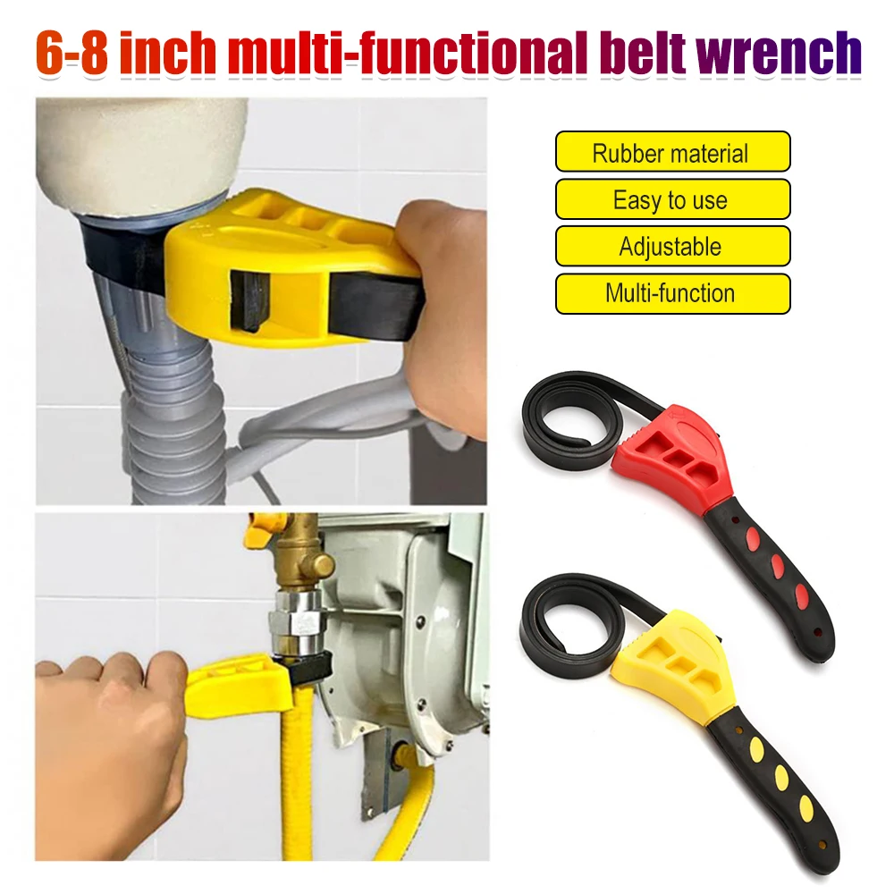 6/8 Inch Belt Wrench Oil Filter Spanner Set Rubber Band Wrench Can Opener Adjustable Water Pipe Pipe Multifunctional Wrench Tool