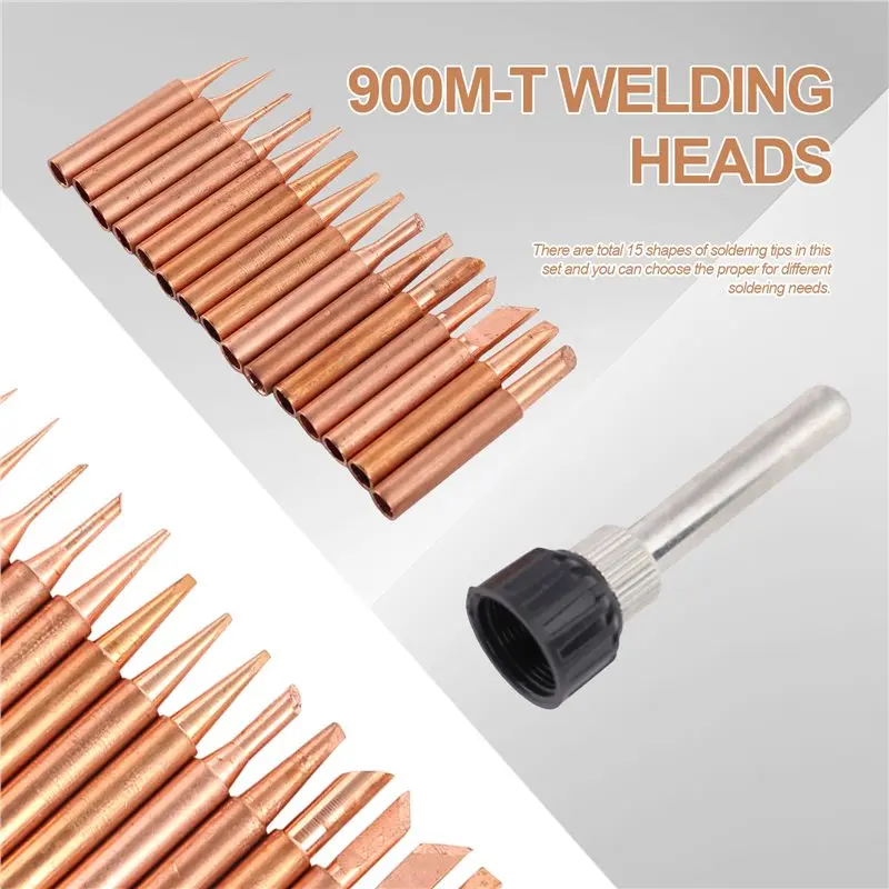 DT19-15Pcs/Lot Pure Copper Lead Free Soldering Iron Tips 900M-T Welding Heads For 936 Soldering Station Tool Kits