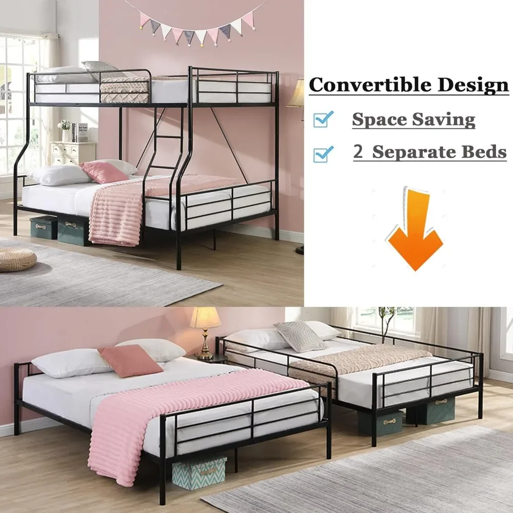 Beds for Adults, Heavy-Duty Bunk Bed Full XL Over Queen Size with Ladder for Kids Boys Girls Teens, Convertible to 2 separate