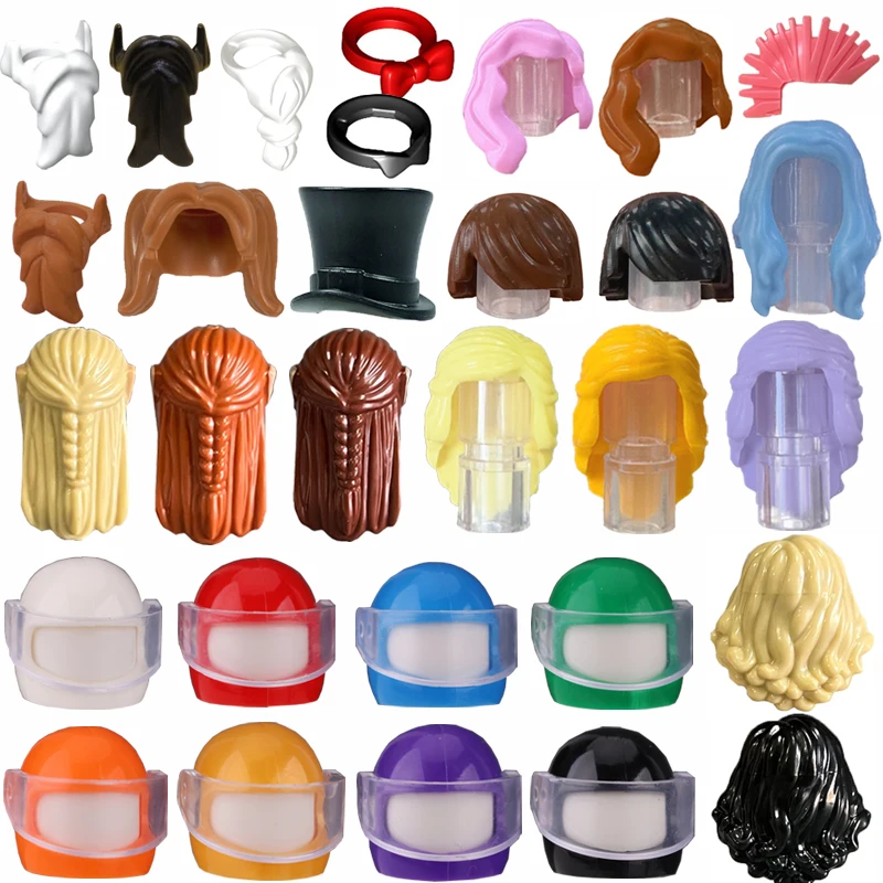 MOC Città Figura Testa Accessori Buiding Blocks Casco da corsa per moto Acconciatura da elfo Capelli per ragazza Barba di Babbo Natale Giocattolo in mattoni N04
