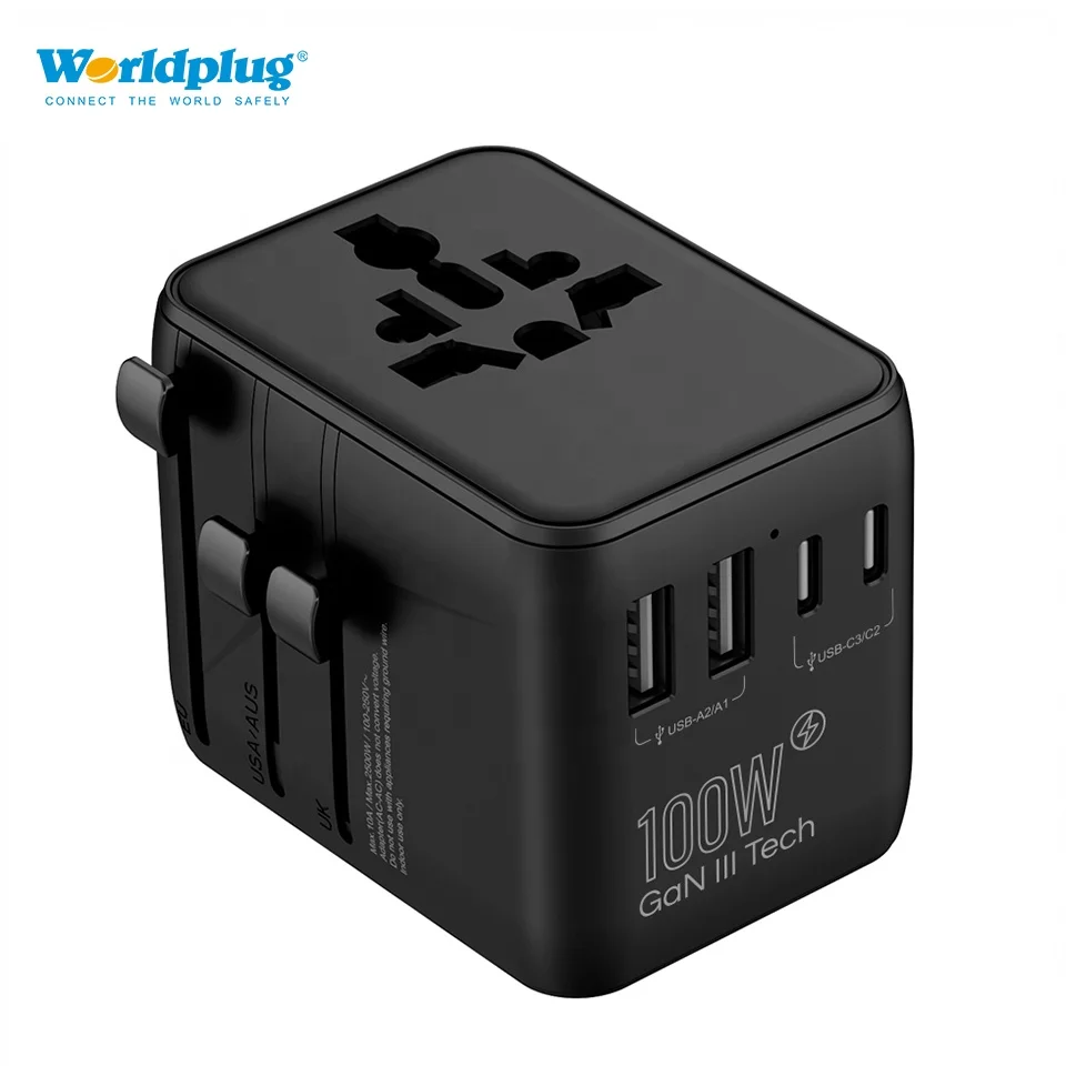 100W Fast Charging Universal Travel Plug Socket International Adaptor USB Worldwide Charger Adapter Copper 10A
