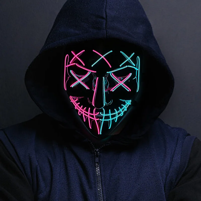 Newstyle LED V-Maske Maskerade DJ Kostümzubehör Leuchtende Geister Tanzmaske Nachtleuchtende gruselige Teufel Gesichtsmasken für Männer