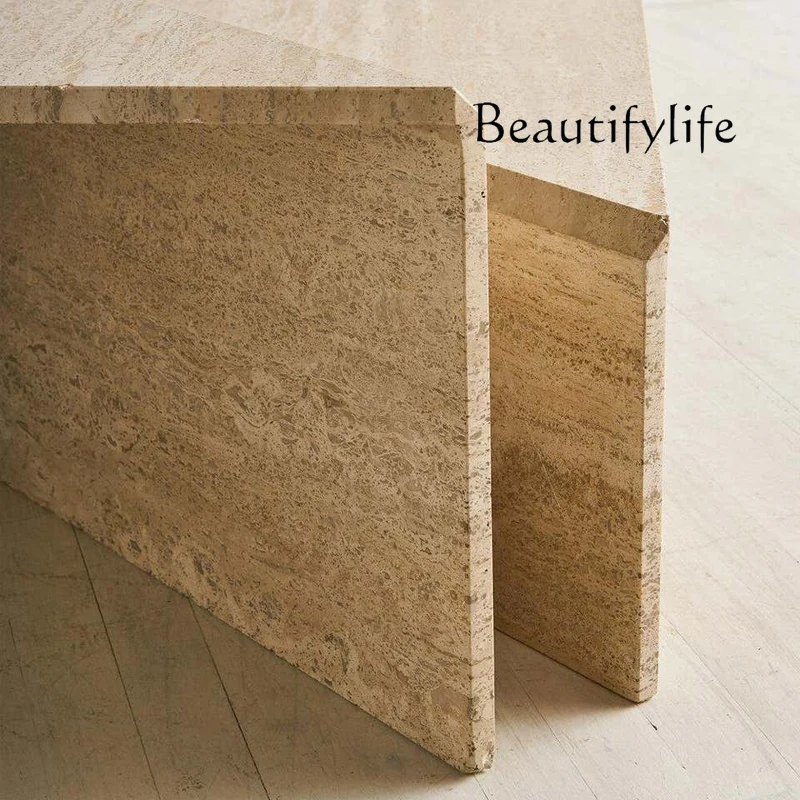 ENF Eco-Friendly Custom Modern Living RoomItalian Luxury Travertine Coffee Table - Wabi Sabi Style Minimalist Set