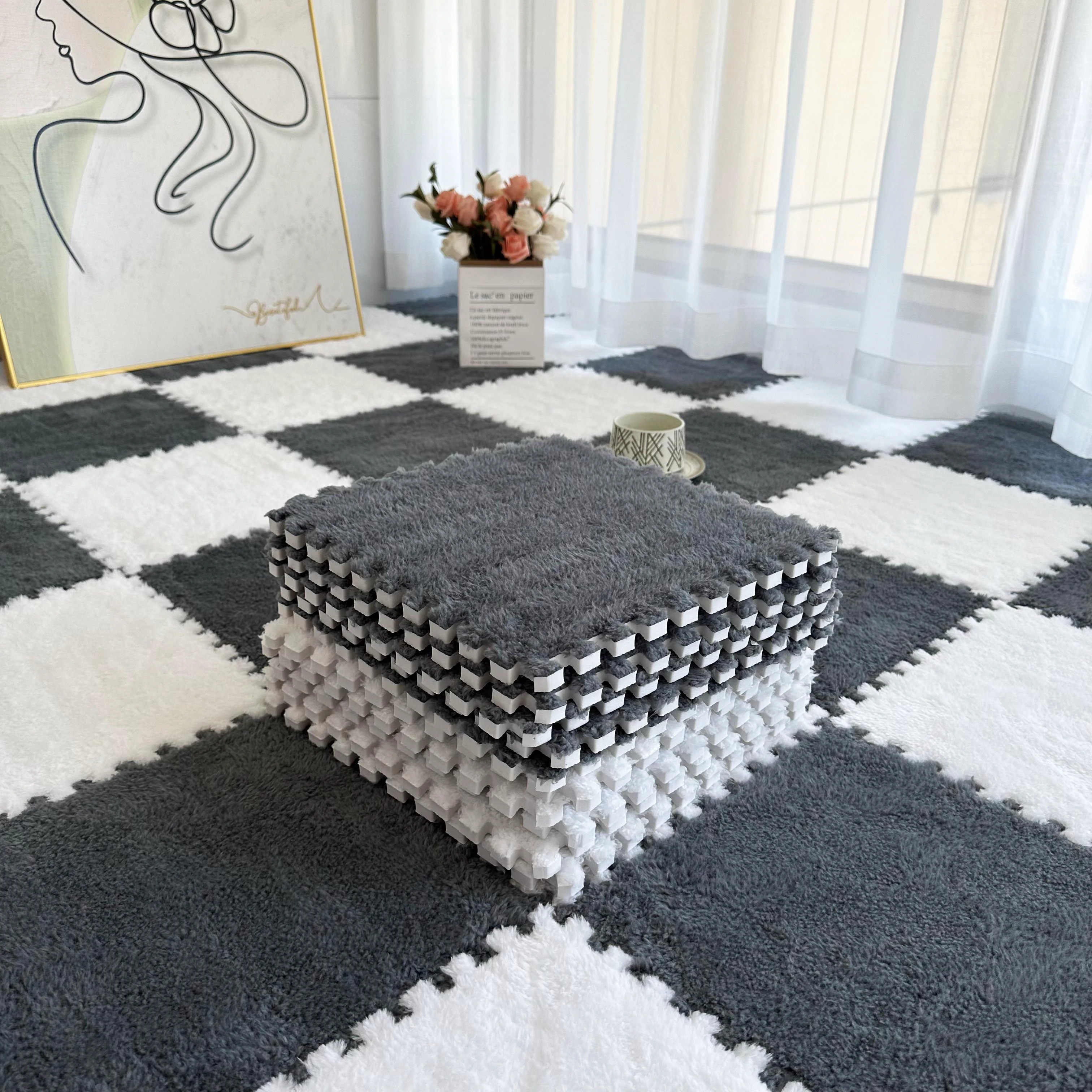 

Cut plush bedside carpet bedroom ins wind large area full bed room living room sound insulation foam floor mat