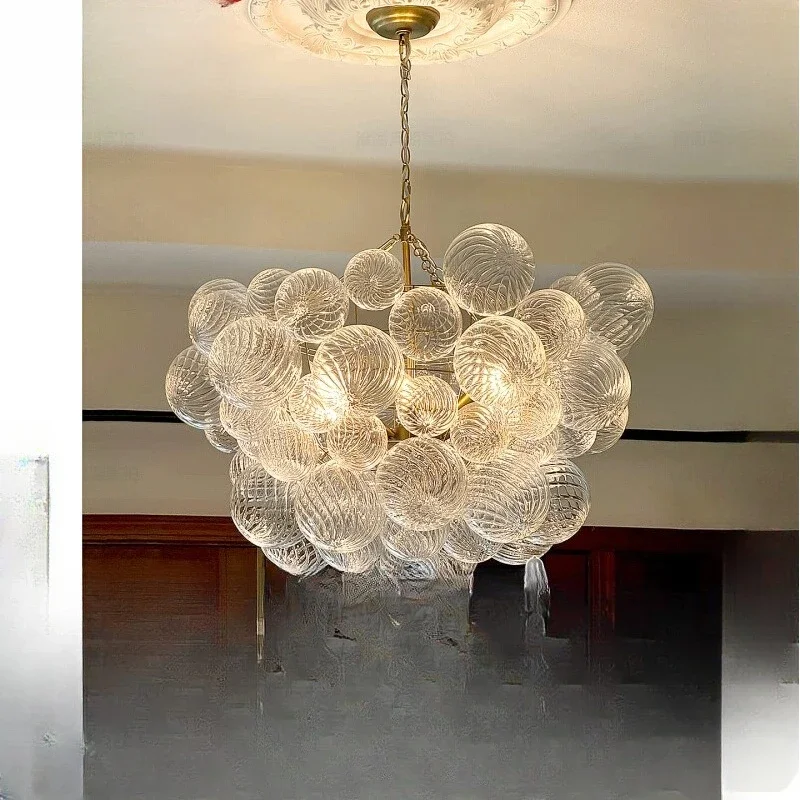

American retro villa living room empty dining room, cloakroom master bedroom whirlpool glass bubble ball chandelier