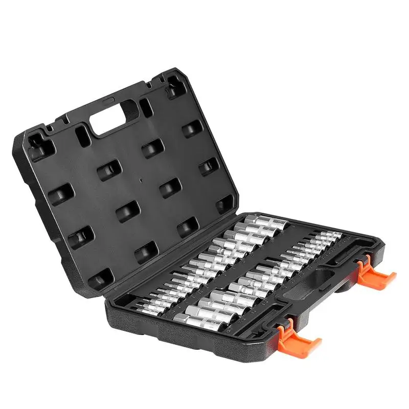 

Hex Bit Socket Set, 32-Piece, S2 Alloy Steel and Cr-V Steel, Standard SAE and Metric, 1/4 in, 3/8 in, and 1/2 in Drives, with Enhanced Storage Case, Allen Socket Set for Mechanics, Auto Repair