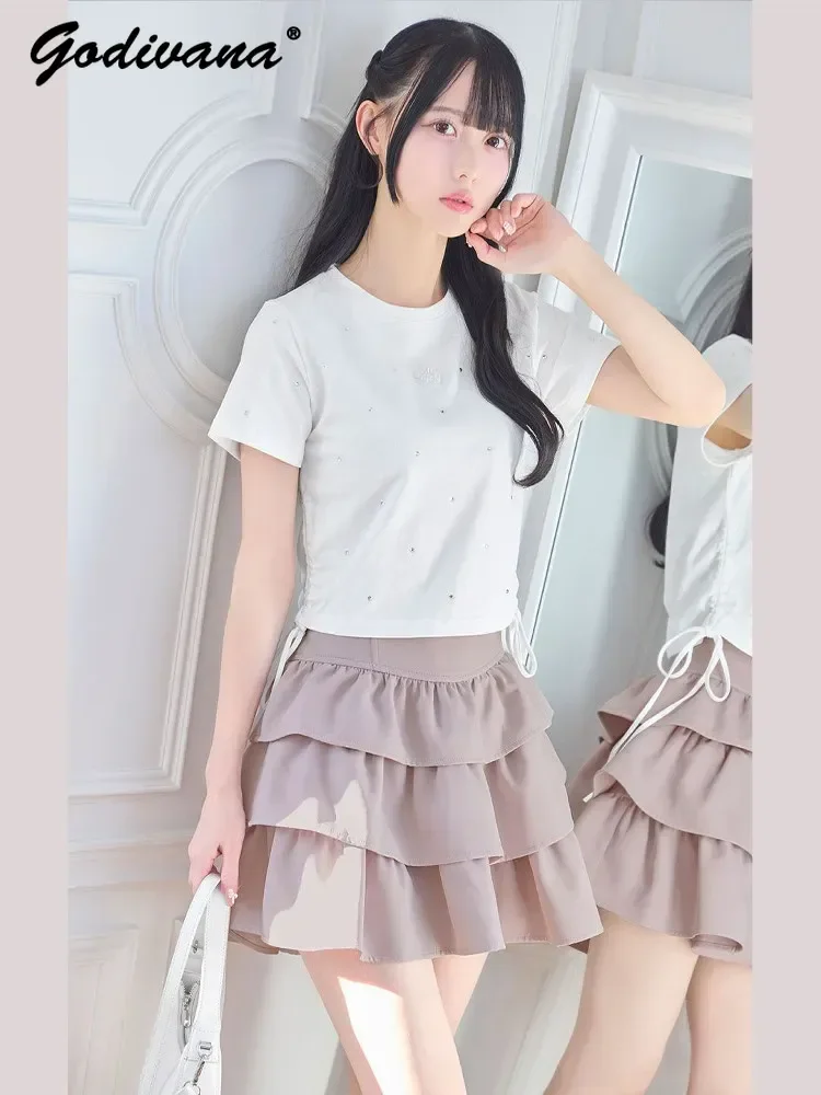 Japanse stijl nieuwe lente zomer dames zoete taart rok effen kleur dames hoge taille slanke elegante korte culotte minirokken