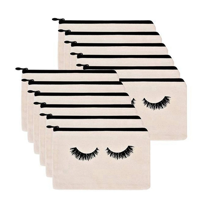 

12PCS Canvas Printed Eyelash File Multifunctional Makeup Bag Storage Bag Pencil Case