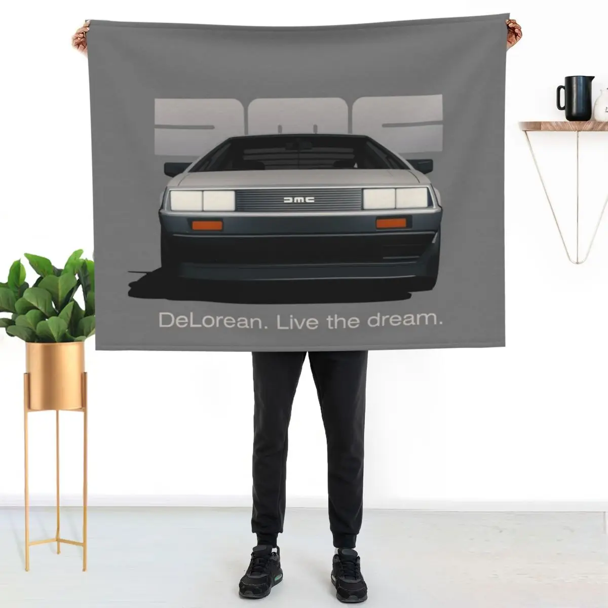 

DeLorean DMC-12 cartoon retro style car front view with slogan Throw Blanket Luxurious Soft Fuzzy Blanket for Sofa Bed