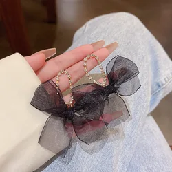 Korean Sweet Handmade Bow Heart Geometric Stud Earrings Women Sweet Romantic Engagement Party Jewelry Accessories