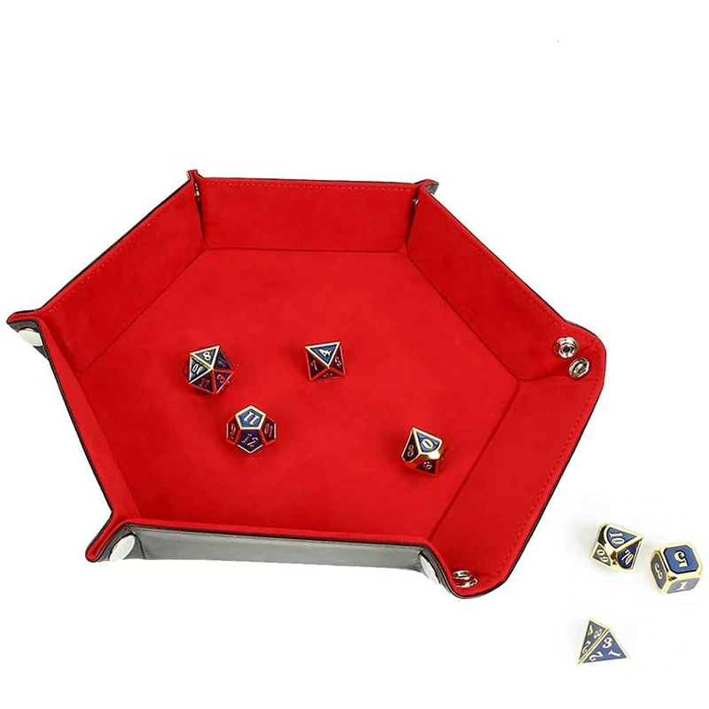 Hot-A39R-4 Pieces Dice Tray Hexagon Dice Rolling Holder Folding Leather Dice Trays Storage Box For Dice Games Like Rpgtable Game