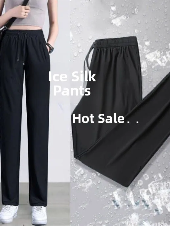 High-Quality Ice Silk Sports Pants Women's Summer 2025 New Loose Straight Leg Casual Black Quick-Drying Pants Korean Style