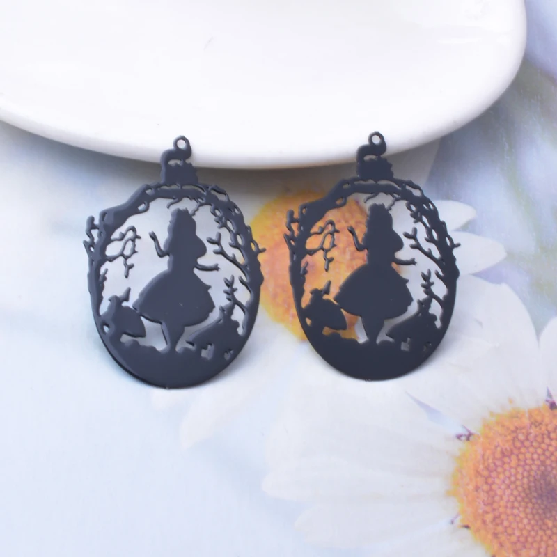 30pcs AB7630 40*28.5mm Brass Alice Charms Mushroom Squirrel Leaves girl Oval Pendant DIY Jewelry  Earring Findings image 6