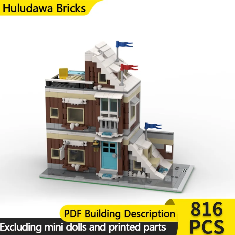 

City Street View Model MOC Building Bricks Winter Snow Lodge Modular Technology Children Holiday Gifts Assemble Toys Suit