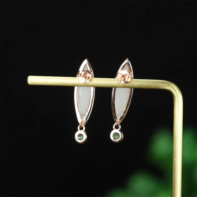 Hot Selling Natural Hand-carved White Jade 925 Silver Gufajin Inlaid Earrings Studs Fashion Jewelry Women Luck Gifts1