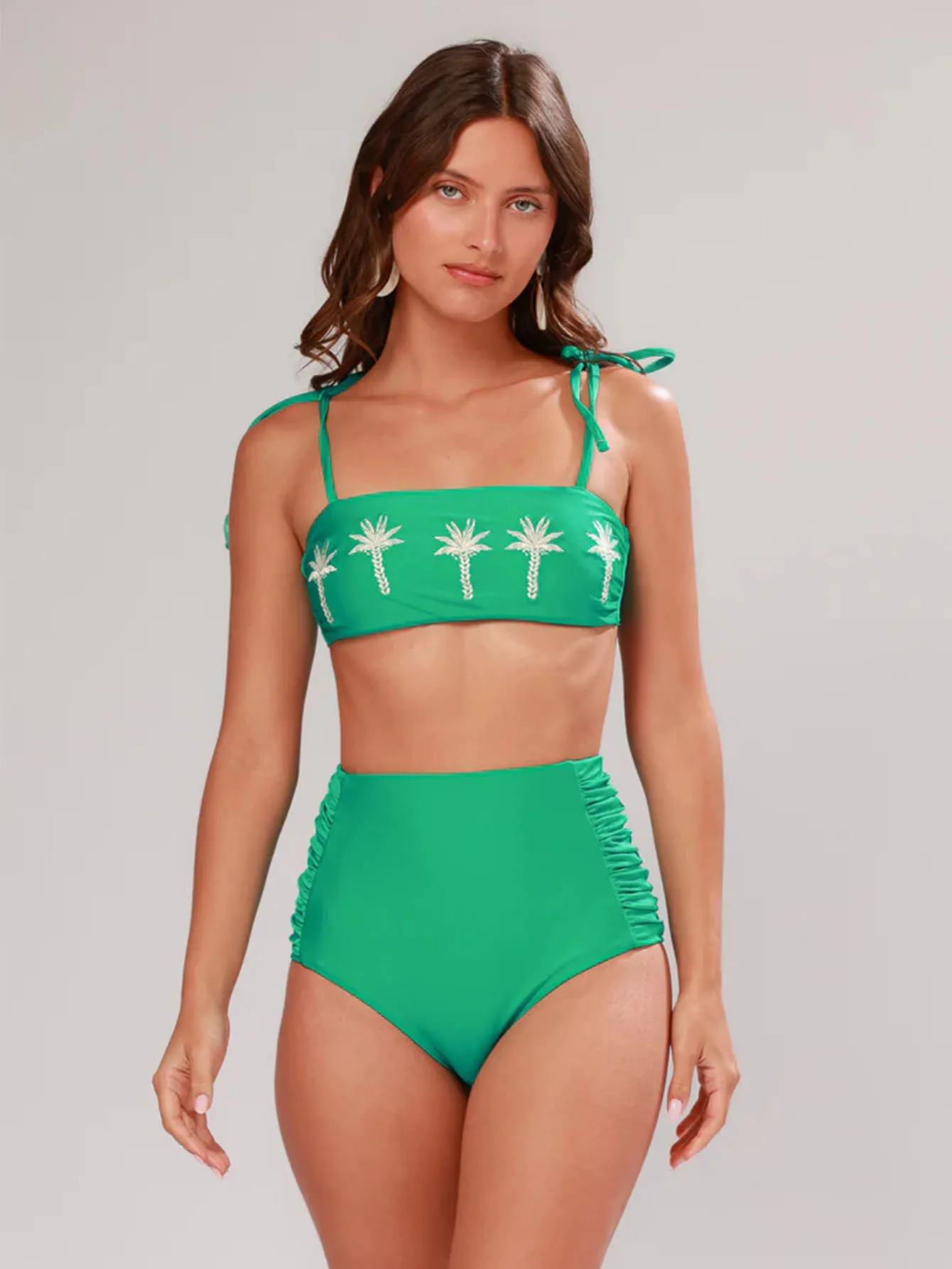 

Green Swimsuit And Skirt 2026 Bandeau Biquini Sexy Bikini Women Push Up Swimwear Solid Swim Suit Female Bathingsuit Beachwear