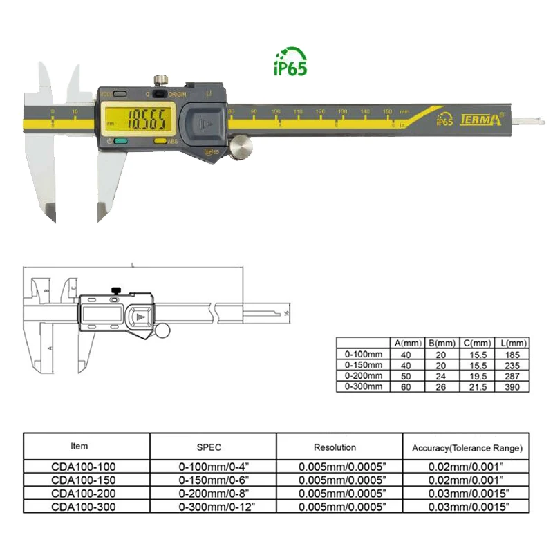 0-150mm 6inch 200mm 300mm 0.005mm TERMA ABS Origin Digital Caliper IP54 water proof electronic vernier caliper micrometer gauge