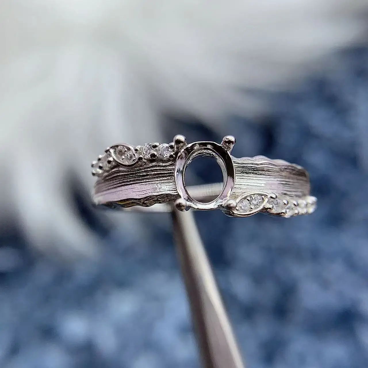 

MeiBaPJ Inlay Oval 5*6mm Open Ring Setting DIY Empty Holder for Women Gift S925 Pure Silver Fine Charm Jewelry Base Wholesaler