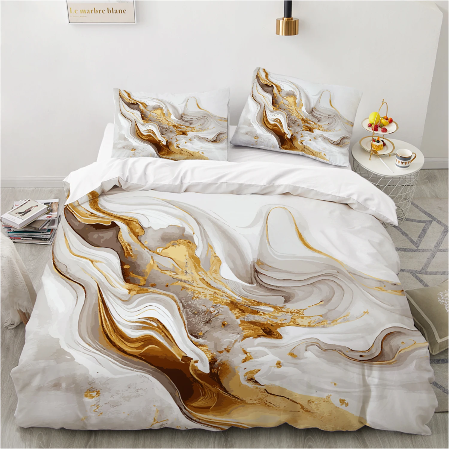 

Duvet Cover Set Bedding Set Bed Linen Marble Gold Print Modern Home Decor Twin/Full/Queen/King Size 140x200/200x200/240x220