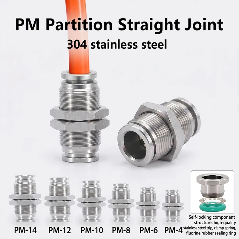 

10 шт. быстроразъемных пневматических фитингов из нержавеющей стали PM 304, металлические соединители для воздушных шлангов 4/6/8/10/12/14/16 мм