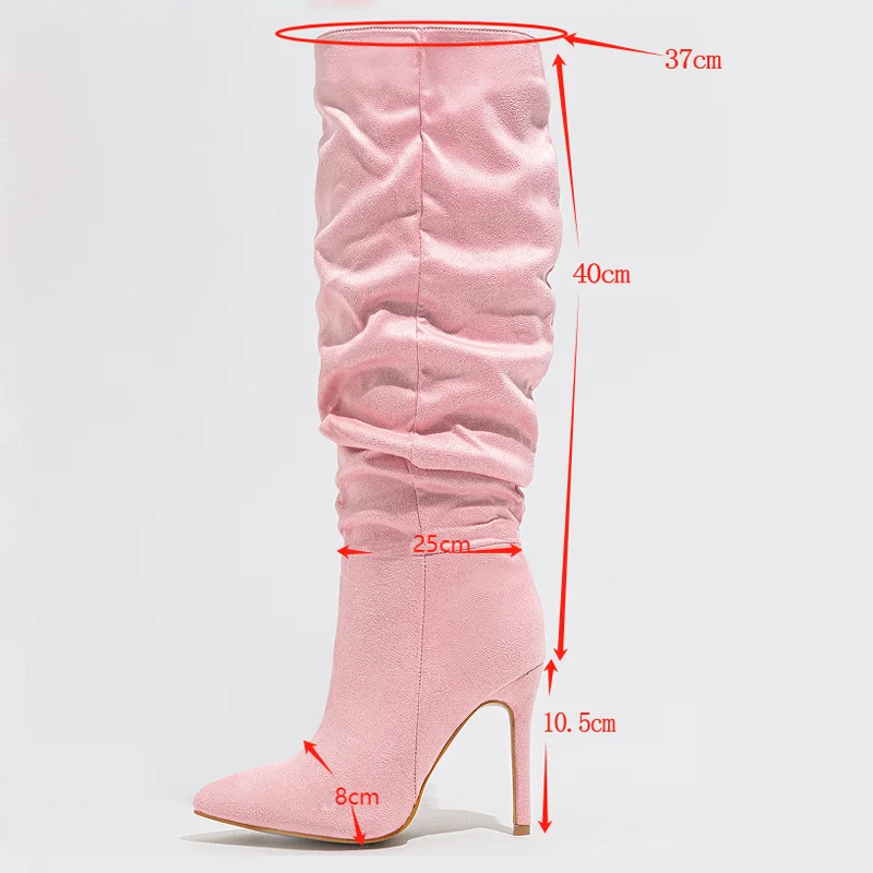 Eilyken Autumn Winter Fashion Pleated Pointed Toe Women Knee-High Boots Fashion Modern Long Booties Thin Heels Female Shoes