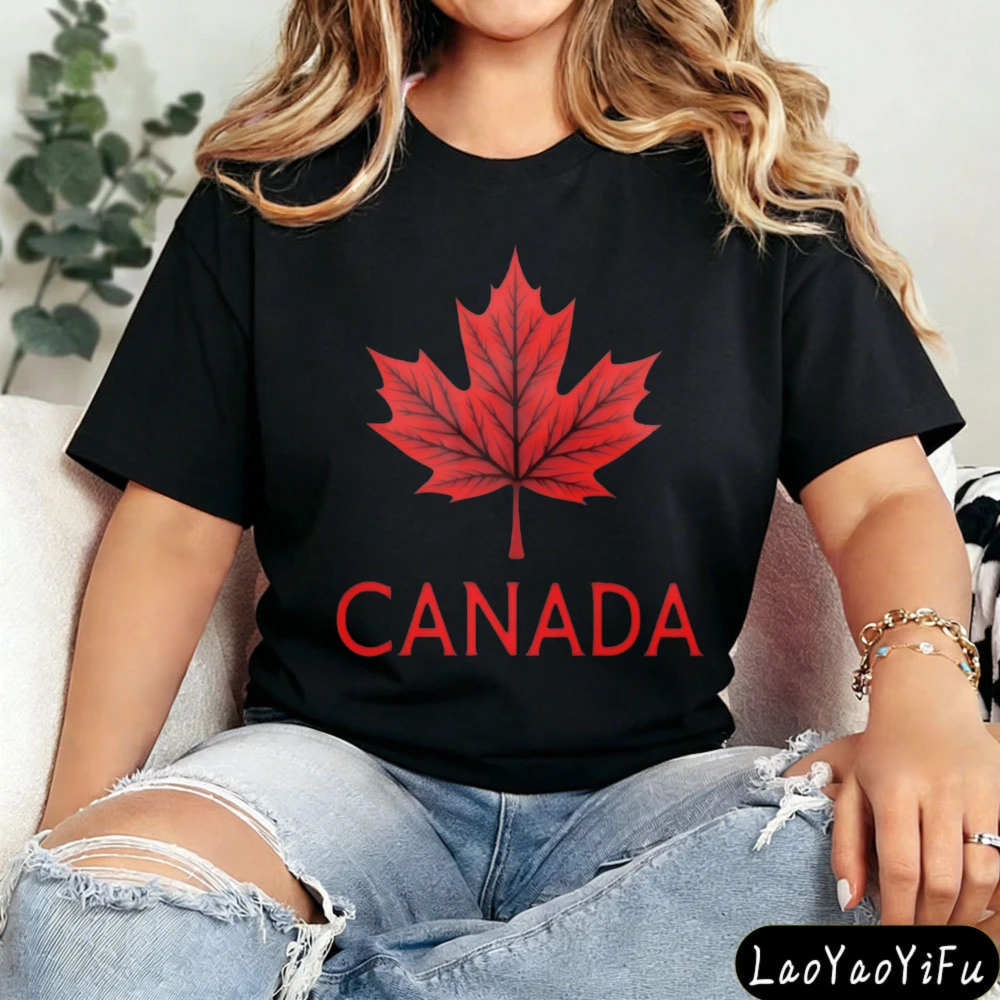 Canada Maple Leaf Print T-Shirt Canada Pride Shirt Daily Life Casual Men Women Unisex Cotton Tshirt Canadians Gift Short Sleeve