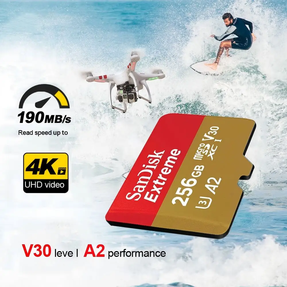 Карта памяти SanDisk Extreme microSD, 1 ТБ, 512 ГБ, 256 ГБ, A2, U3, USB, 4K, флеш-карта micro SD для камеры GoPro DJI drone