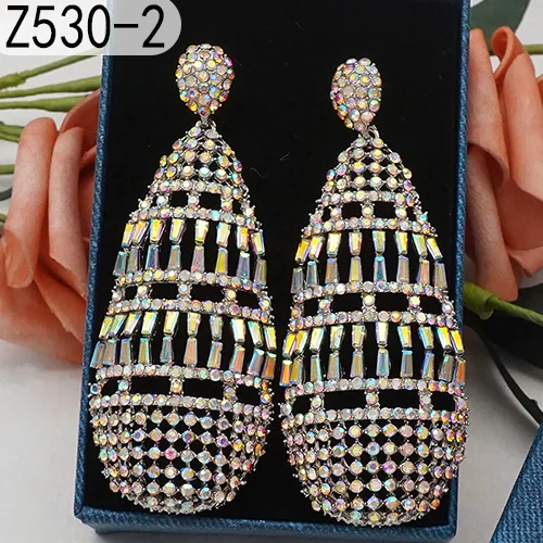 Damen AB Kristall Tropfen-Ohrringe Goldfarben Hohle Strass-Ohrhänger Hochzeit Party Braut Statement-Schmuck Geschenk – Detail 10
