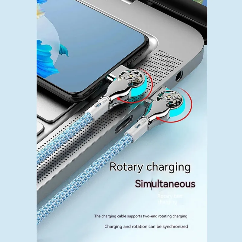 Fast Charging Cable Dual 180 Degree Elbow Rotation USB A to Type C with Light Zinc Alloy Compatible with Android iPhone 1m 2m