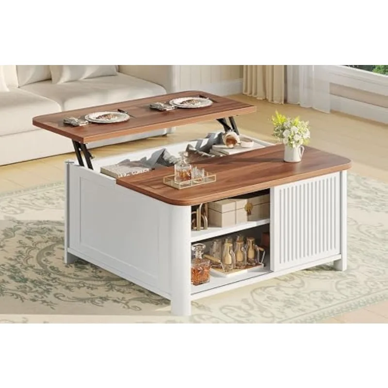 Lift Top Coffee Table with Storage, 31.5" Mid Century Modern Square Coffee Tables for Living Room,White