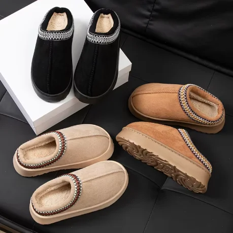 

2025 Platform Fluffy Slippers Women/men House Flats Fashion Plush Winter Shoes Ladies Home Elegant Casual Footwear Large Size
