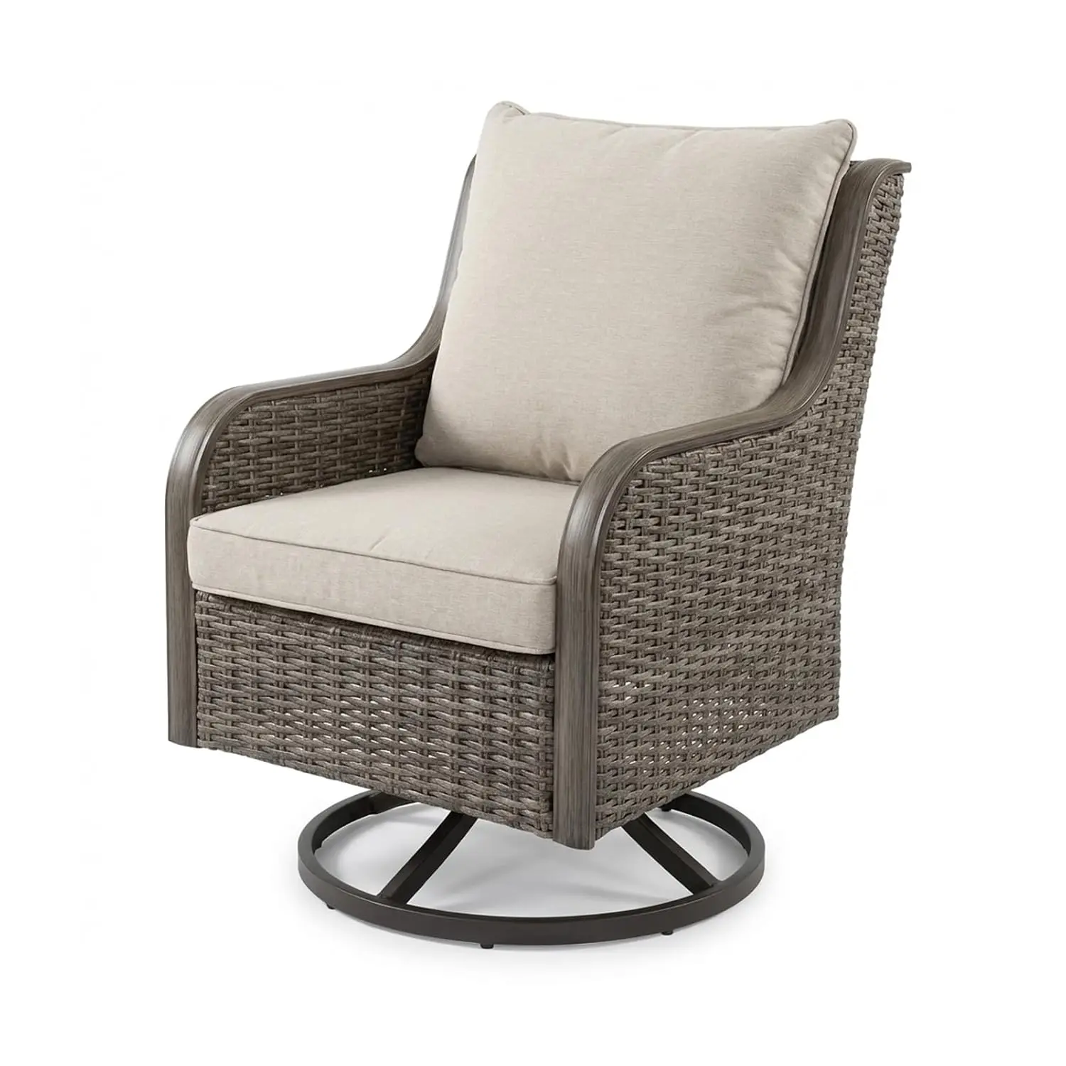 #Swivel Wicker Patio Chair with 360° Rotation & Water-Resistant Cushion for Outdoor Porch Deck, Customized