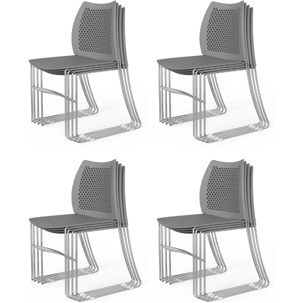 

"Set of 12 Ergonomic Stackable Office Chairs with Metal Sled Base and Holes Back Design"
