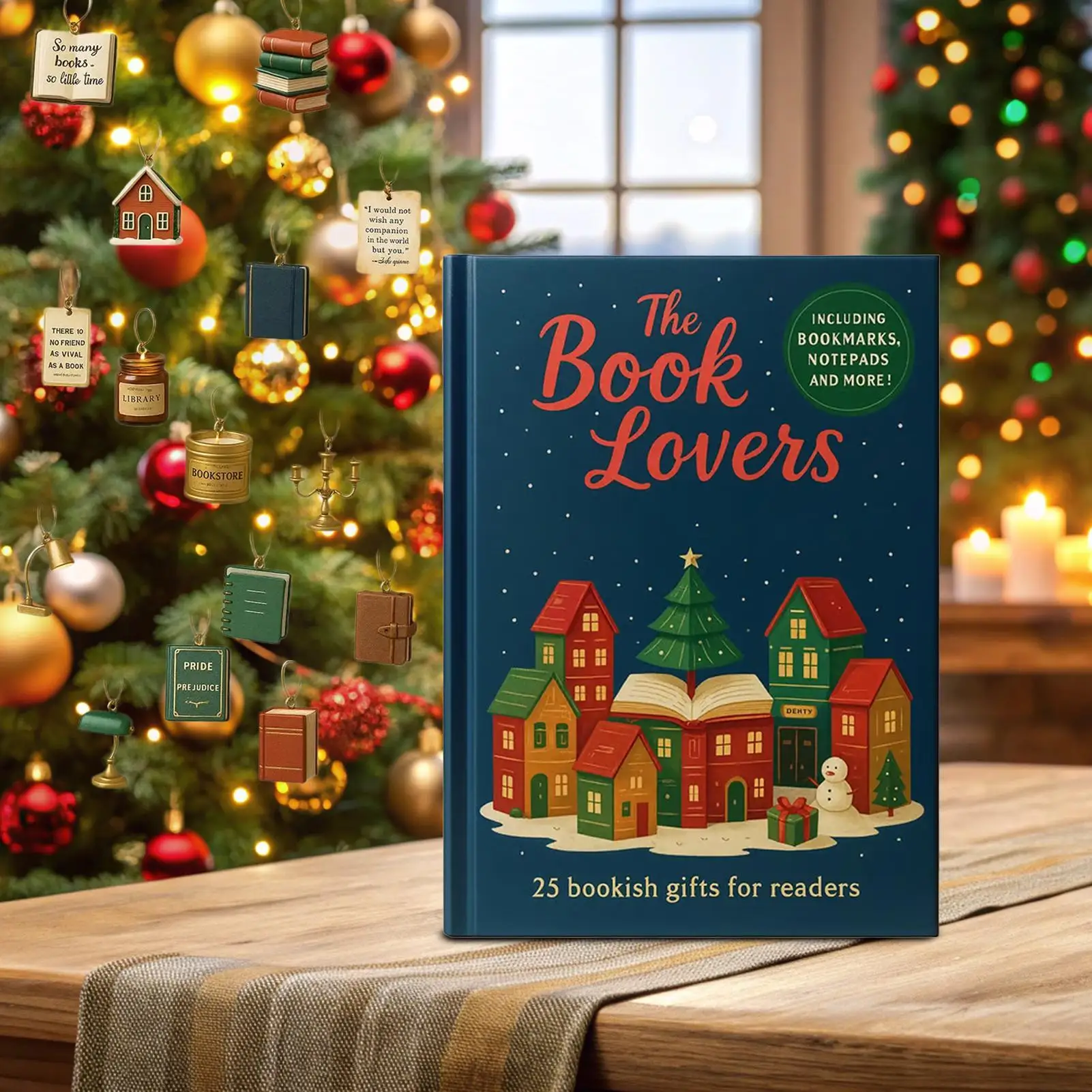 2025 عيد الميلاد مجيء 25 يومًا عشاق الكتاب زخرفة العد التنازلي التقويم 2025 قلادة الزخرفية لعشاق الأدب الرف