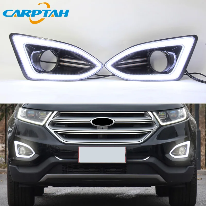 

2pcs For Ford Edge 2015-2018 LED Daytime Running Light Waterproof Yellow Turn Signal Indicator Light Bumper DRL Fog Lamp