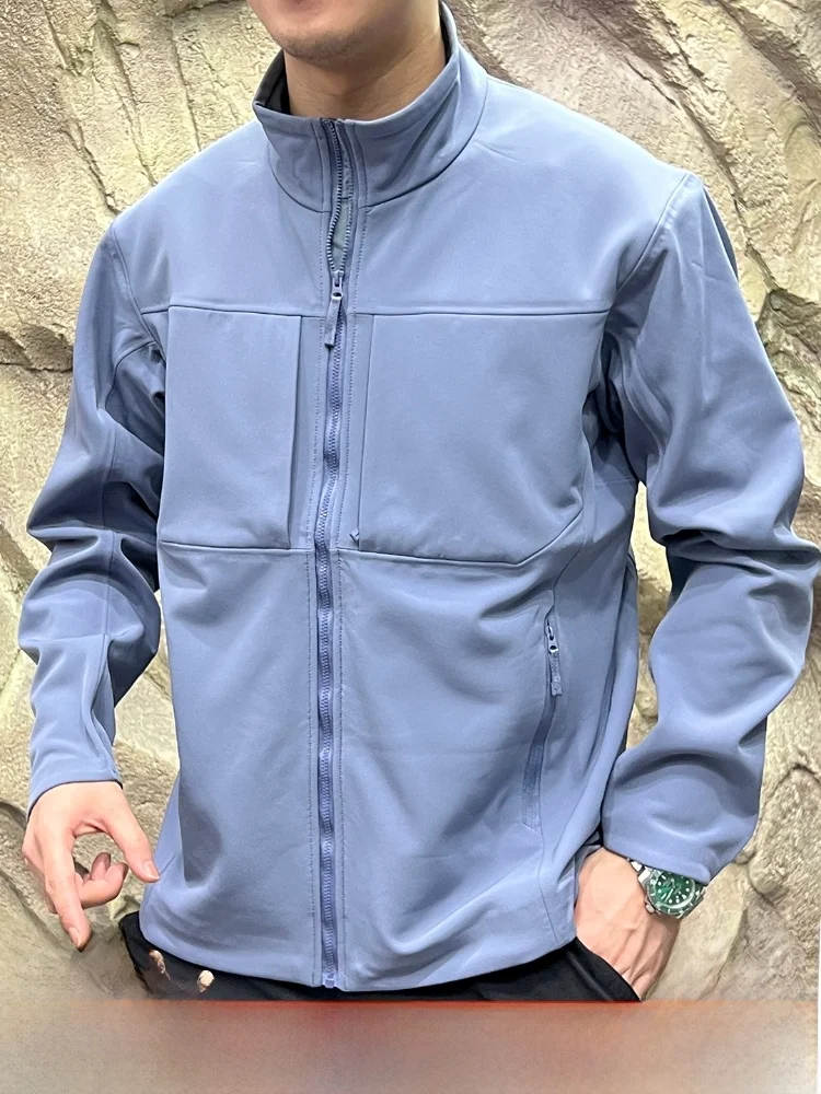 

High-End Fully Taped Men's Fce Lined Soft ell Jaet Windproof Waterproof Autumn Outdoor Sle Zipper Closure Stand Fit