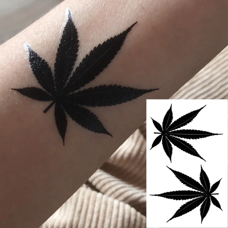 1pcs Temporary Tattoo Sticker Black Maple Leaf Waterproof Long Lasting Fake Tattoo Women Men Shoulders Neck Arms Body Art Tatoo