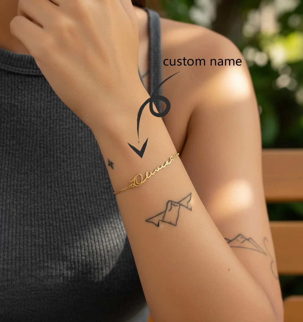 

Customized Name Bracelet for Women Stainless Steel 18K Gold Plated Personalized Font Pendant Adjustable Bracelet Charm Jewelry
