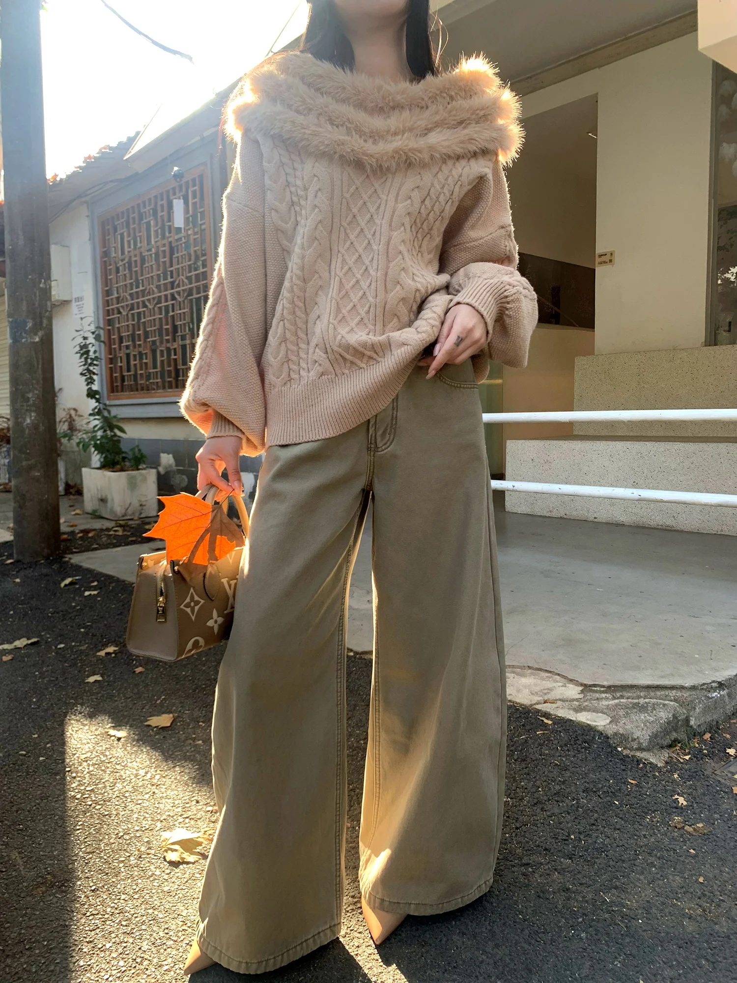 

Женские прямые джинсы с высокой талией и широкими штанинами цвета хаки, всесезонные, корейский стиль, из прочного денима, от Sle Studio