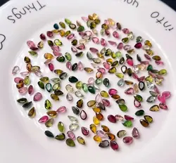 Wholesale 10pcs/pack Genuine Multi Tourmaline 4x6mm Faceted Pear Drop Gemstone Jewlery Cabochon Ring Face For Jewelry DIY