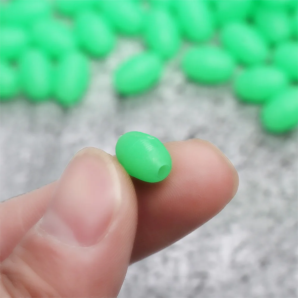 100Pcs Luminous Fishing Beads Assorted Soft Rubber Glow Fluorescent Green Fishing Beads Diameter 0.8mm 1mm 2.5mm 3mm 5mm